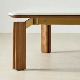 Portobello Toffee Brown Ash Veneer 37cm Square Coffee Table - Pandora Brown Sintered Stone Top