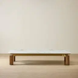 Portobello Toffee Brown Ash Veneer 27cm Rectangular Coffee Table - Pandora Brown Sintered Stone Top