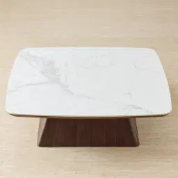 Dunstan Smoky Walnut Veneer Coffee Table with Statuario White Sintered Stone Top