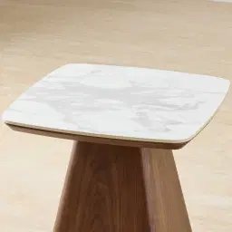 Dunstan Smoky Walnut Veneer Side Table with Statuario White Sintered Stone Top