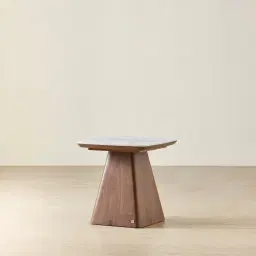 Dunstan Smoky Walnut Veneer Side Table with Statuario White Sintered Stone Top