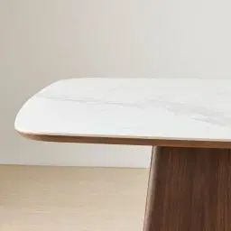 Dunstan Smoky Walnut Veneer Rectangular Dining Table with Statuario White Sintered Stone Top - 240x120cm