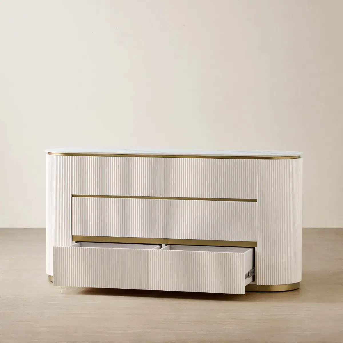 Archie Cream Wooden 6-Drawer Dresser with White Sintered Stone Top ...