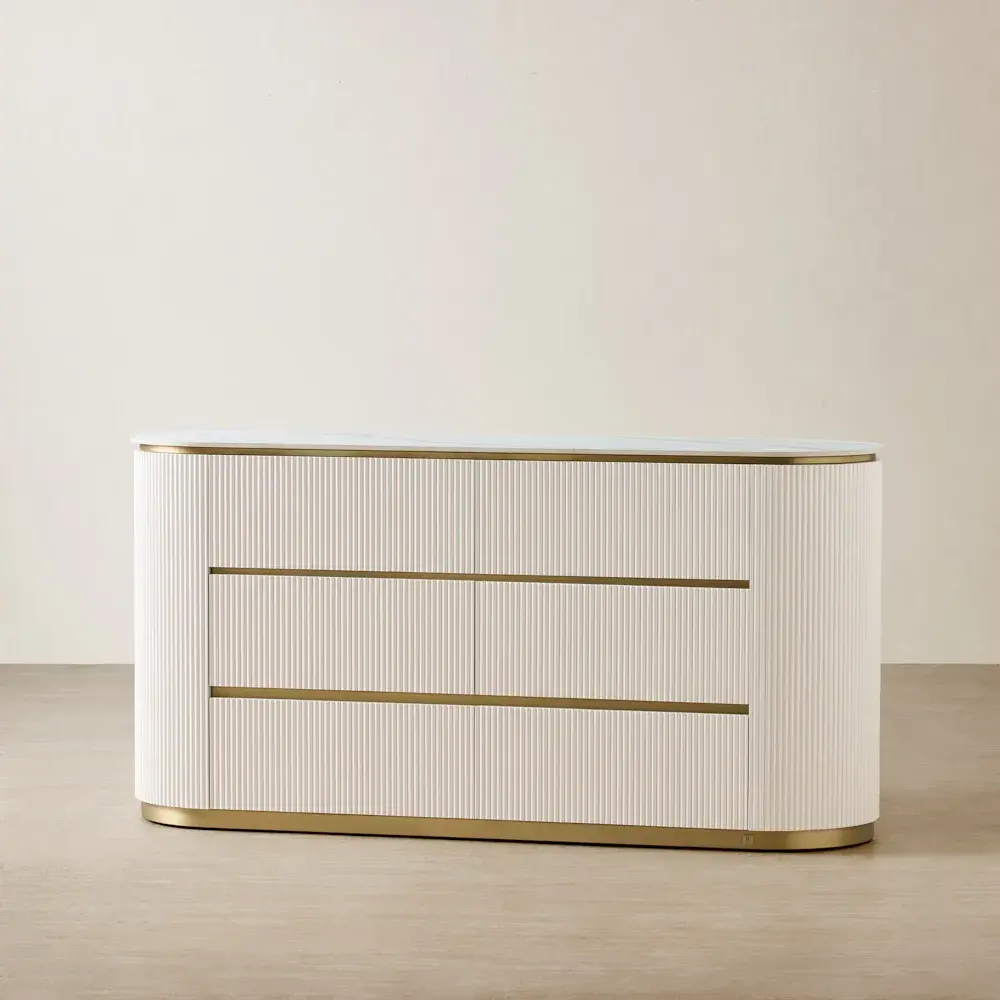 Archie White Sintered Stone 6-Drawer Dresser - White Ribbing