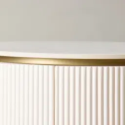 Archie Cream Wooden Oval Bedside Table with White Sintered Stone Top