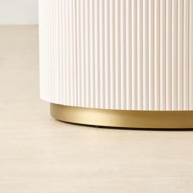 Archie Cream Wooden Oval Bedside Table with White Sintered Stone Top ...