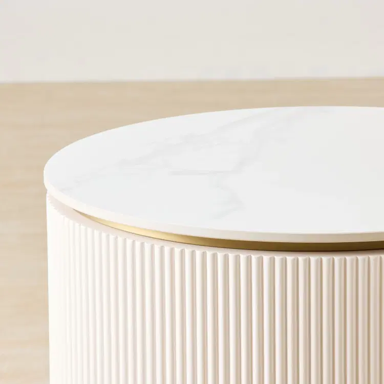 Archie Cream Wooden Oval Bedside Table with White Sintered Stone Top ...
