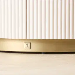 Archie Cream Wooden Oval Bedside Table with White Sintered Stone Top