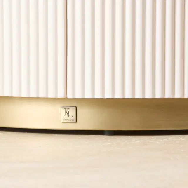 Archie Cream Wooden Oval Bedside Table with White Sintered Stone Top ...