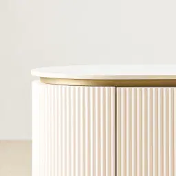 Archie Cream Wooden Entertainment Unit with White Sintered Stone Top