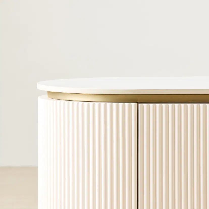 Archie Cream Wooden Entertainment Unit with White Sintered Stone Top ...