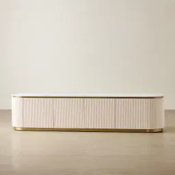 Archie Cream Wooden Entertainment Unit with White Sintered Stone Top