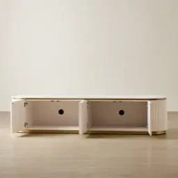 Archie Cream Wooden Entertainment Unit with White Sintered Stone Top