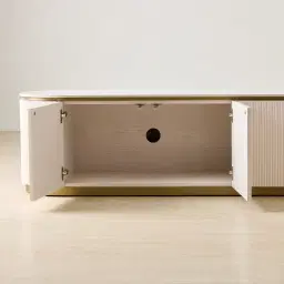 Archie Cream Wooden Entertainment Unit with White Sintered Stone Top