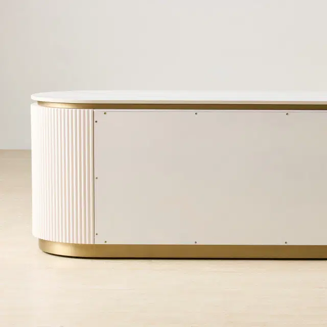 Archie Cream Wooden Entertainment Unit with White Sintered Stone Top ...