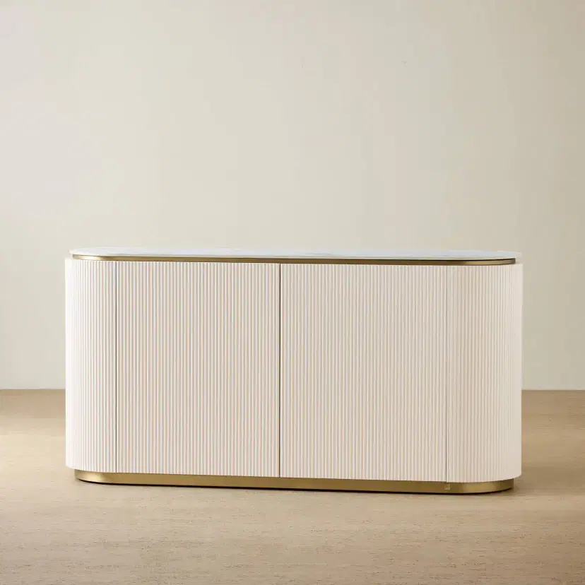 Archie Cream Wooden Sideboard with White Sintered Stone Top | Koala Living