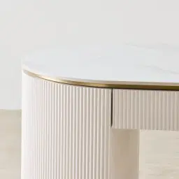 Archie Cream Wooden Study Desk with White Sintered Stone Top