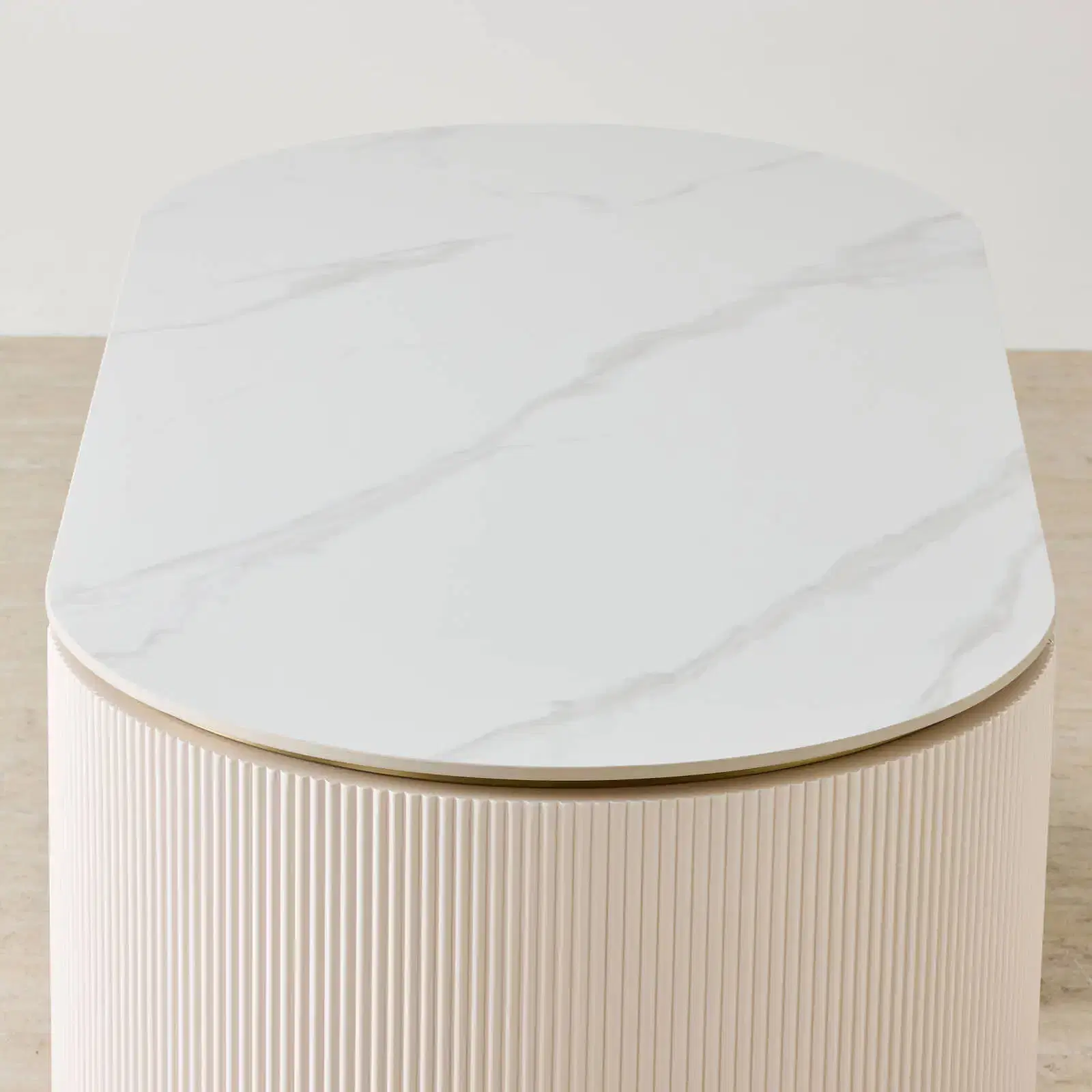 Archie Cream Wooden Study Desk with White Sintered Stone Top | Koala Living
