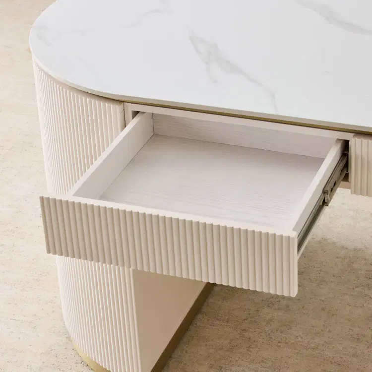 Archie Cream Wooden Study Desk with White Sintered Stone Top | Koala Living