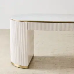 Archie Cream Wooden Study Desk with White Sintered Stone Top