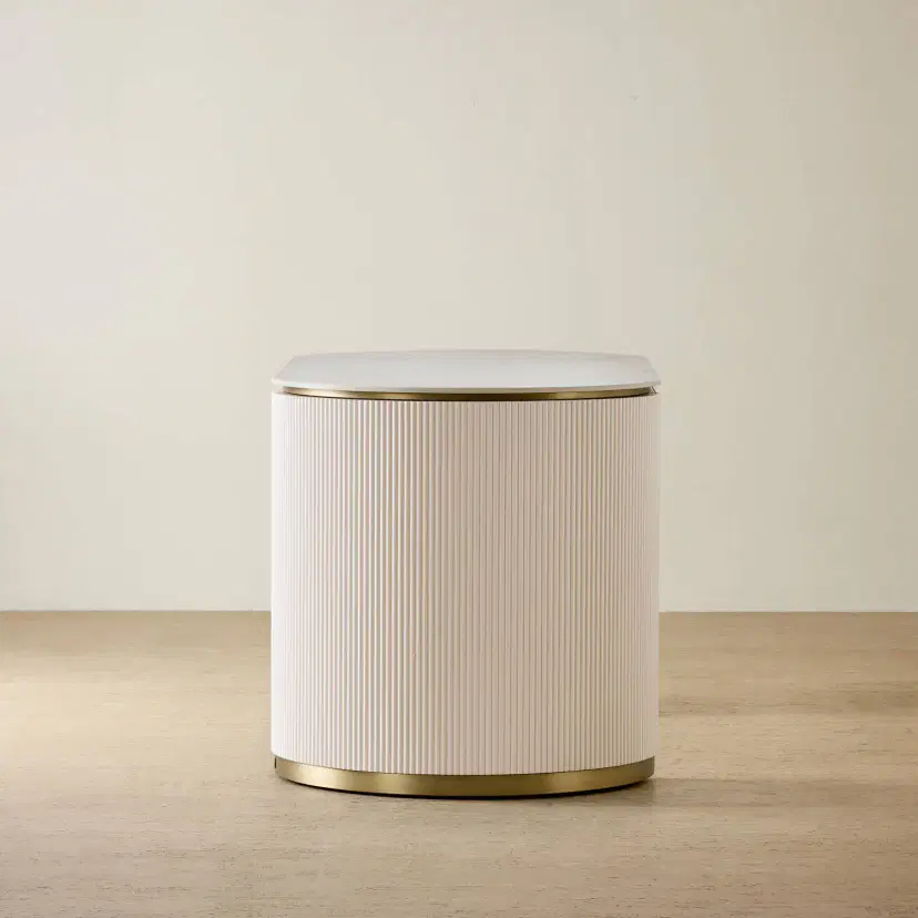 Archie Cream Wooden Study Desk with White Sintered Stone Top | Koala Living