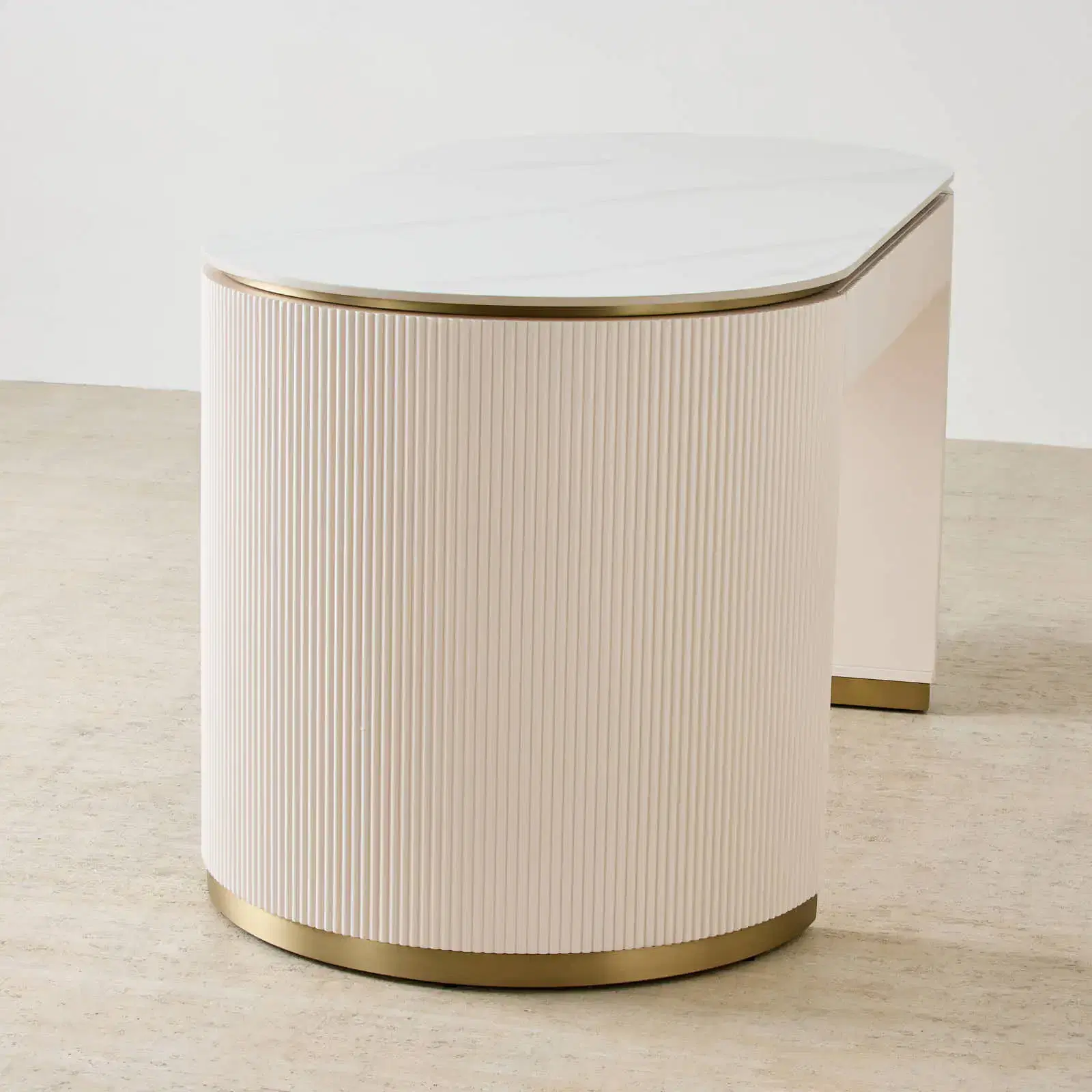 Archie Cream Wooden Study Desk with White Sintered Stone Top | Koala Living