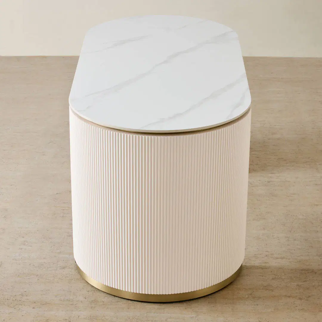 Archie Cream Wooden Study Desk with White Sintered Stone Top | Koala Living