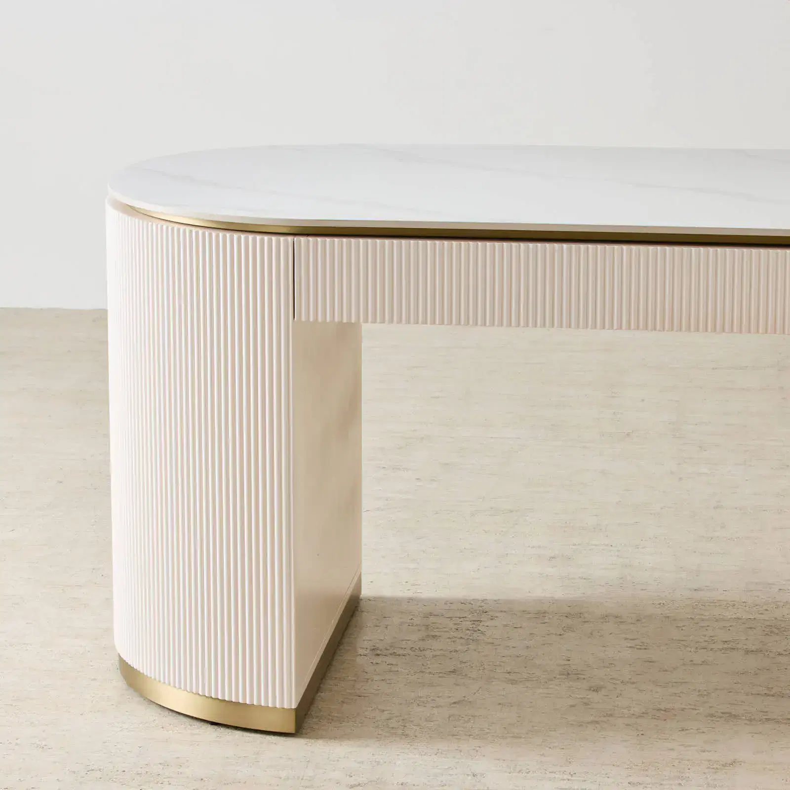 Archie Cream Wooden Study Desk with White Sintered Stone Top | Koala Living