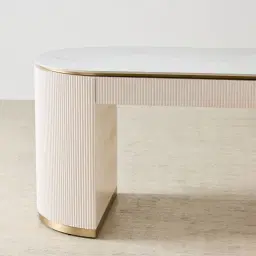 Archie Cream Wooden Study Desk with White Sintered Stone Top