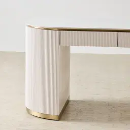 Archie Cream Wooden Study Desk with White Sintered Stone Top