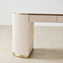 Archie Cream Wooden Study Desk with White Sintered Stone Top