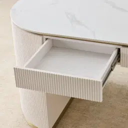 Archie Cream Wooden Study Desk with White Sintered Stone Top