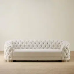 Kelly Stone White Fabric 3-Seater Sofa - Champagne Gold Legs