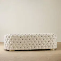 Kelly Stone White Fabric 3-Seater Sofa - Champagne Gold Legs