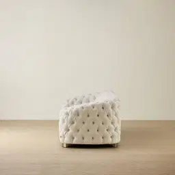 Kelly Stone White Fabric 3-Seater Sofa - Champagne Gold Legs