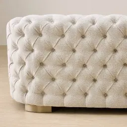 Kelly Stone White Fabric 3-Seater Sofa - Champagne Gold Legs