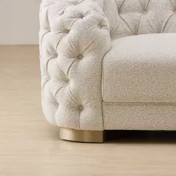 Kelly Stone White Fabric 3-Seater Sofa - Champagne Gold Legs