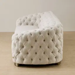 Kelly Stone White Fabric 3-Seater Sofa - Champagne Gold Legs