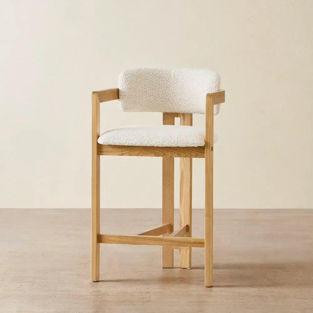 Desmond Stone Cream Fabric Counter Stool - Light Brown Ash Legs