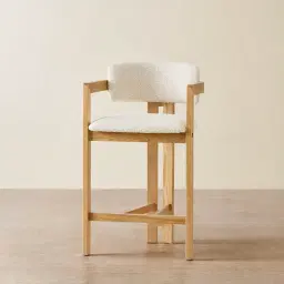 Desmond Stone Cream Fabric Counter Stool - Light Brown Ash Legs