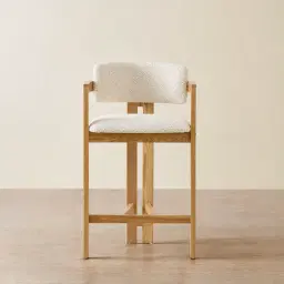 Desmond Stone Cream Fabric Counter Stool - Light Brown Ash Legs