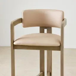 Desmond Sand Beige Vegan Leather Counter Stool - Medium Brown Ash Legs