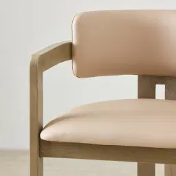 Desmond Sand Beige Vegan Leather Counter Stool - Medium Brown Ash Legs