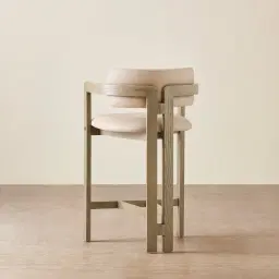 Desmond Sand Beige Vegan Leather Counter Stool - Medium Brown Ash Legs