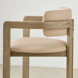 Desmond Sand Beige Vegan Leather Counter Stool - Medium Brown Ash Legs