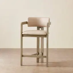 Desmond Sand Beige Vegan Leather Counter Stool - Medium Brown Ash Legs