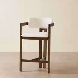 Desmond Chantilly White Fabric Counter Stool - Dark Brown Ash Legs