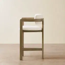 Desmond Chantilly White Fabric Counter Stool - Medium Brown Ash Legs