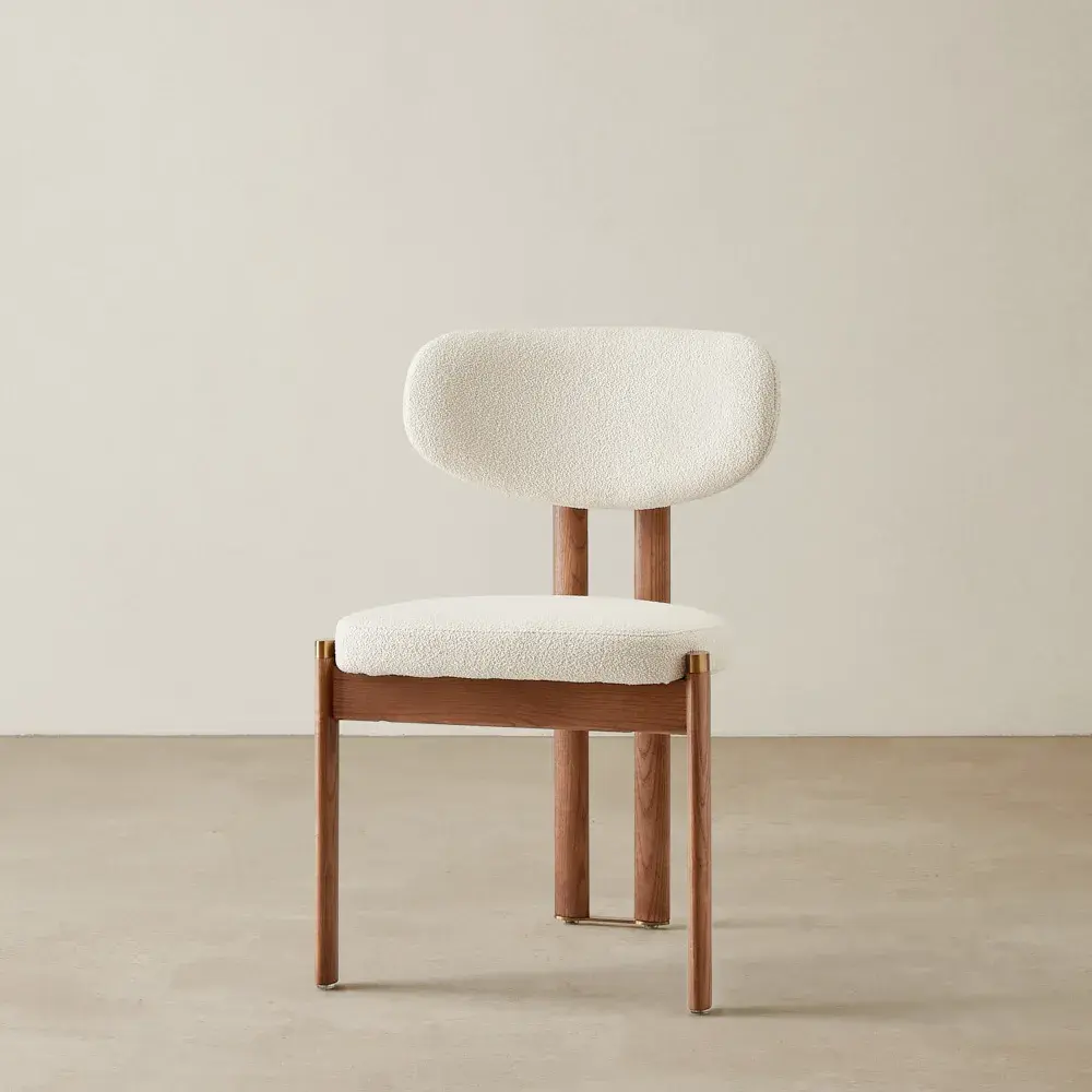 Portobello II Chantilly White Fabric Dining Chair - Toffee Brown Ash Legs