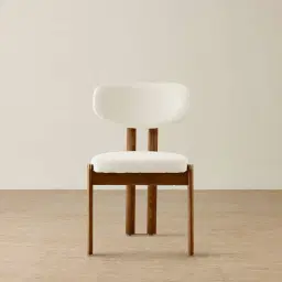 Portobello II Chantilly White Fabric Dining Chair - Toffee Brown Ash Legs